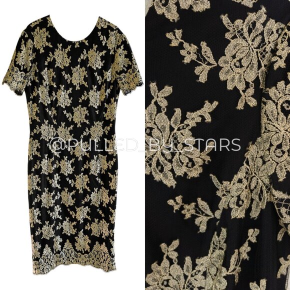 GUY LAROCHE COUTURE Vintage Black & Gold Lace Short-Sleeve Cocktail Dress - Picture 1 of 17